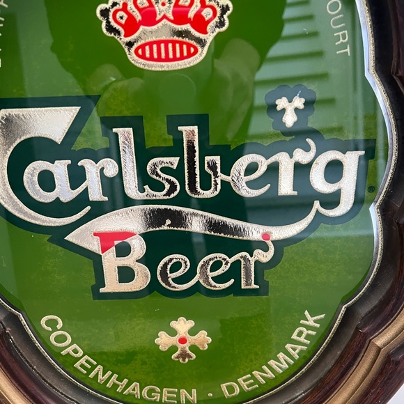 Vintage Carlsberg Beer Sign Mirror with Wood Frame Copenhagen - Picture 2 of 8